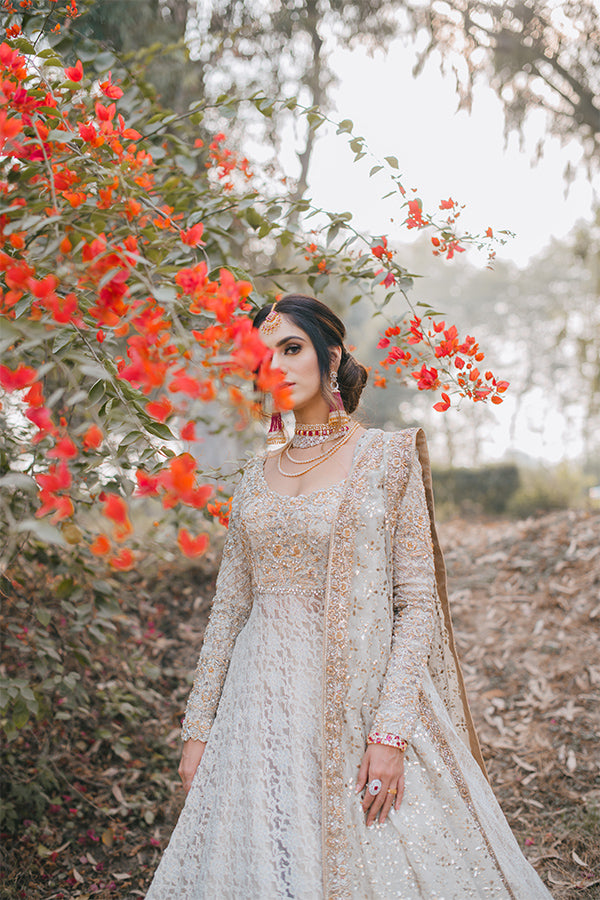 White Embroidered Lace Pishwas Dress (3-Piece) - Image 8
