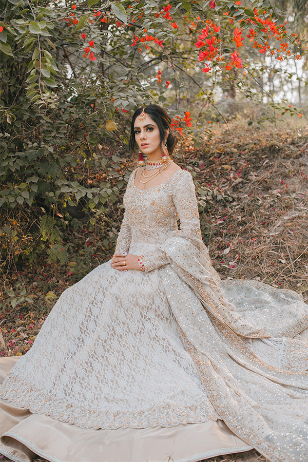 White Embroidered Lace Pishwas Dress (3-Piece) - Image 9