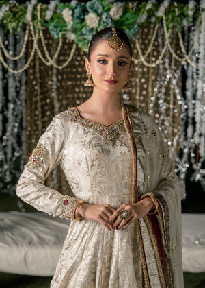 Pakistani White & Gold Embroidered Lurex Pishwas (2-Piece) - Image 4