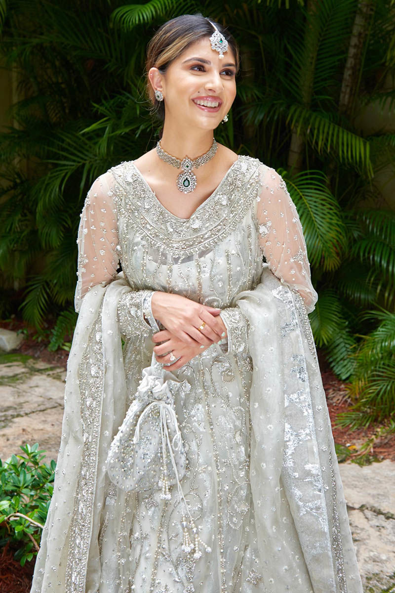 White Embellished Net Pishwas Dress (3-Piece) - Image 6