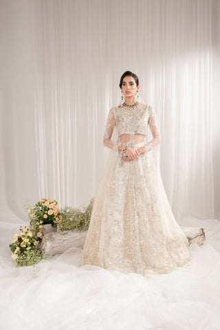 White Embroidered Net Pishwas Dress (3-Piece) - Image 2