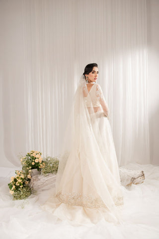 White Embroidered Net Pishwas Dress (3-Piece) - Image 3