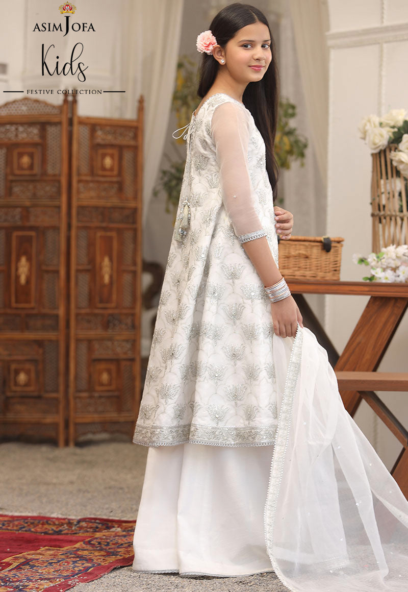 Pakistani White Embroidered Organza Pishwas Dress (3-Piece) - Image 2