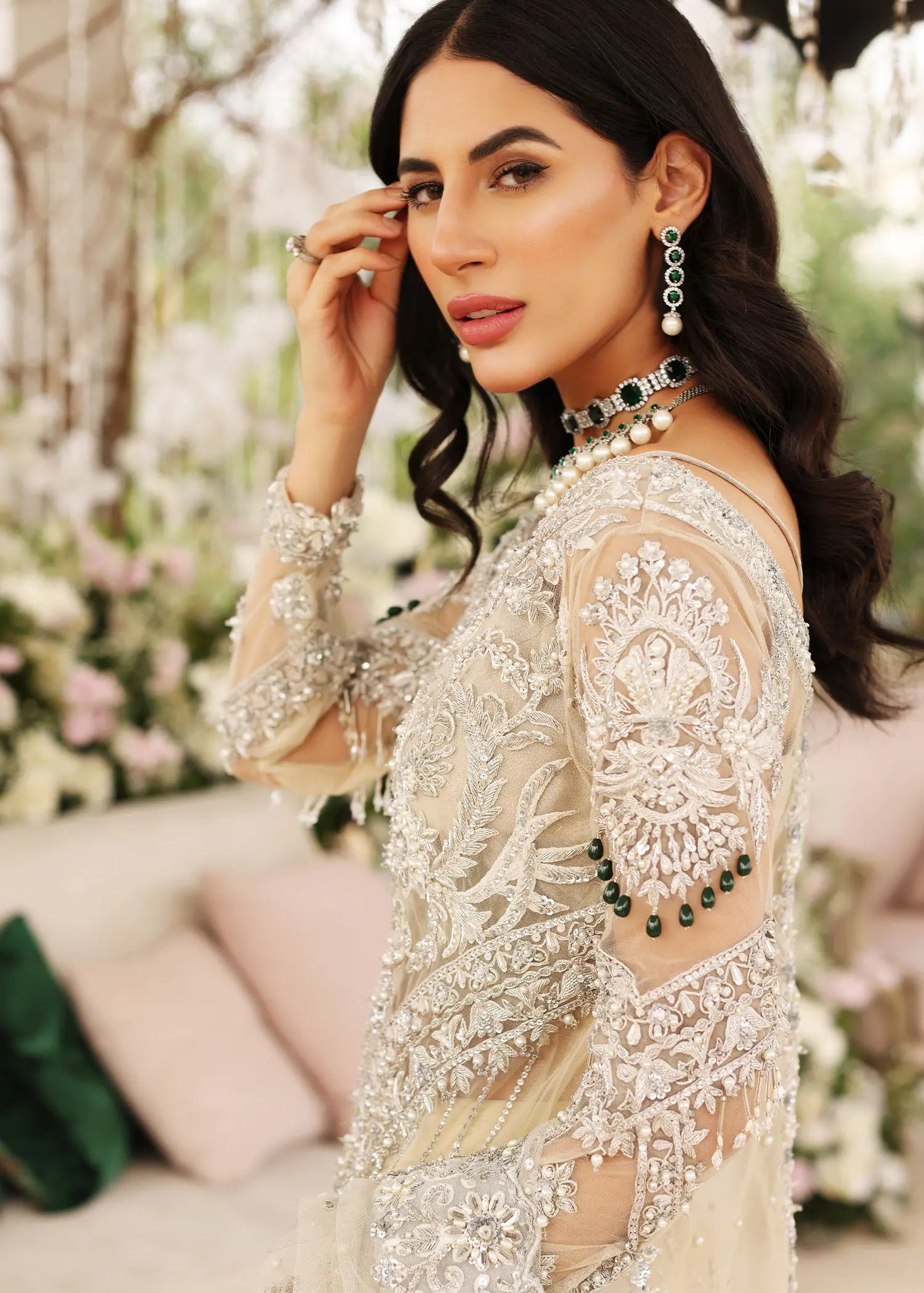 Pakistani White Embellished Net Pishwas Sharara (3-Piece) - Image 2