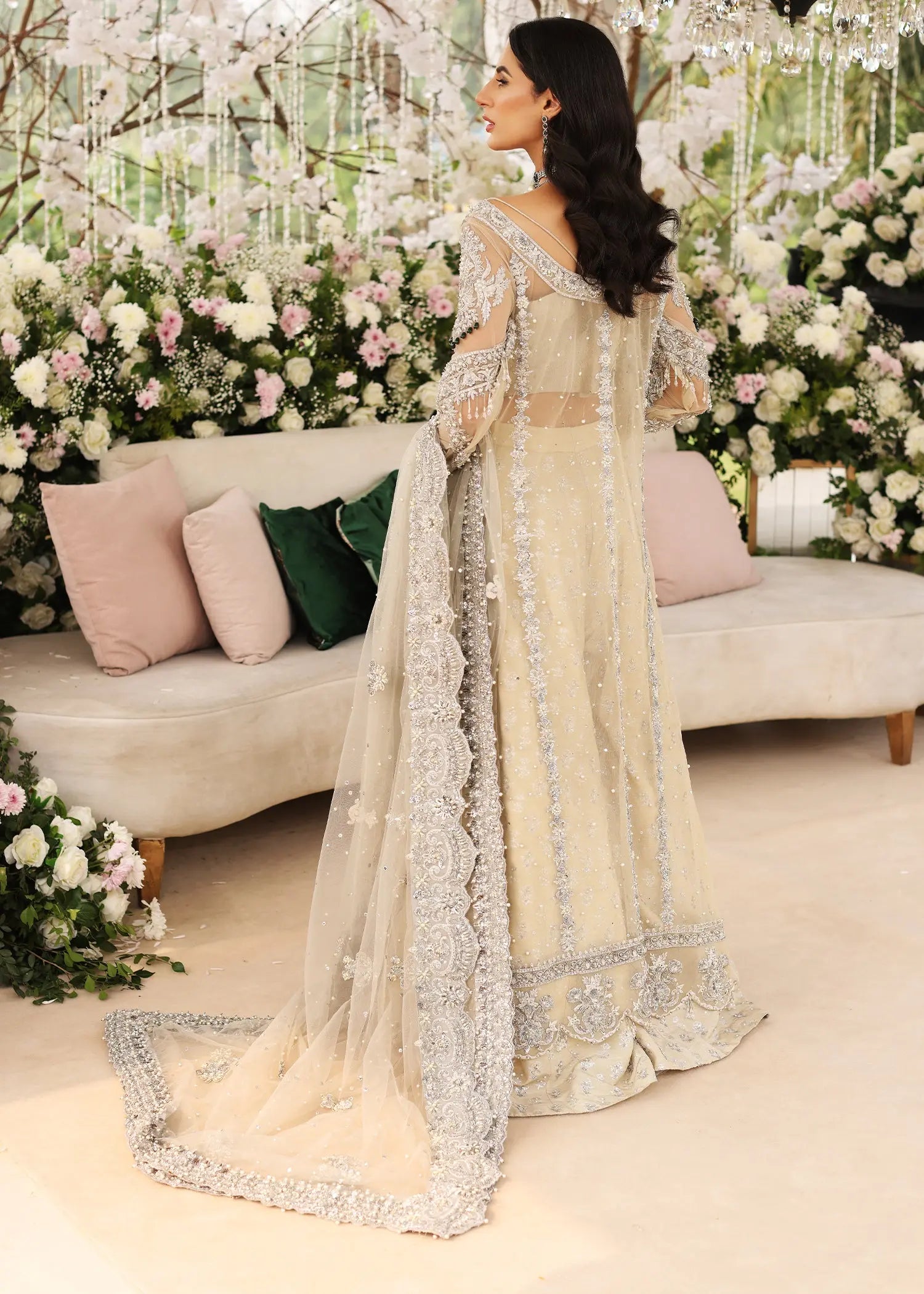 Pakistani White Embellished Net Pishwas Sharara (3-Piece) - Image 4