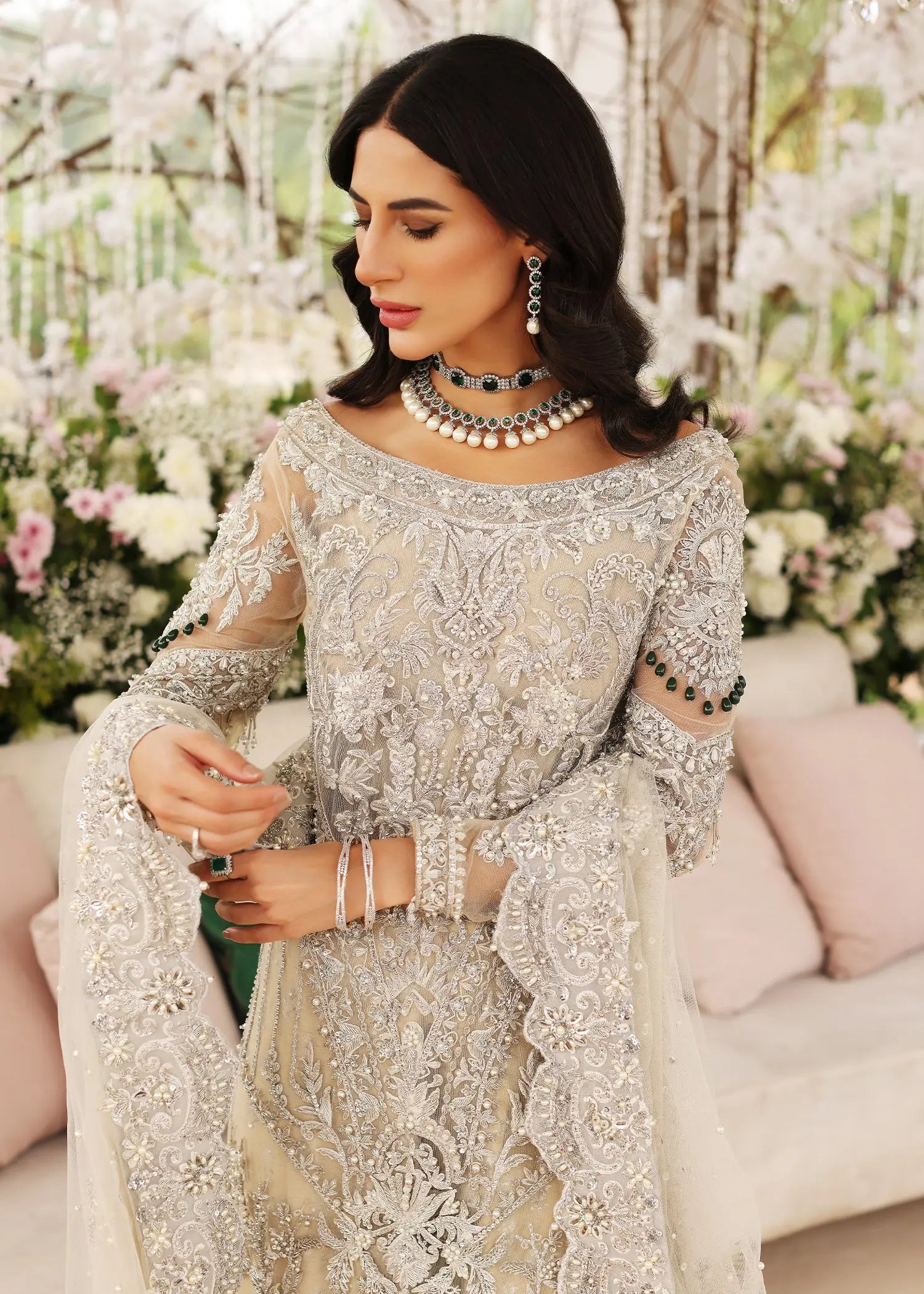 Pakistani White Embellished Net Pishwas Sharara (3-Piece) - Image 5