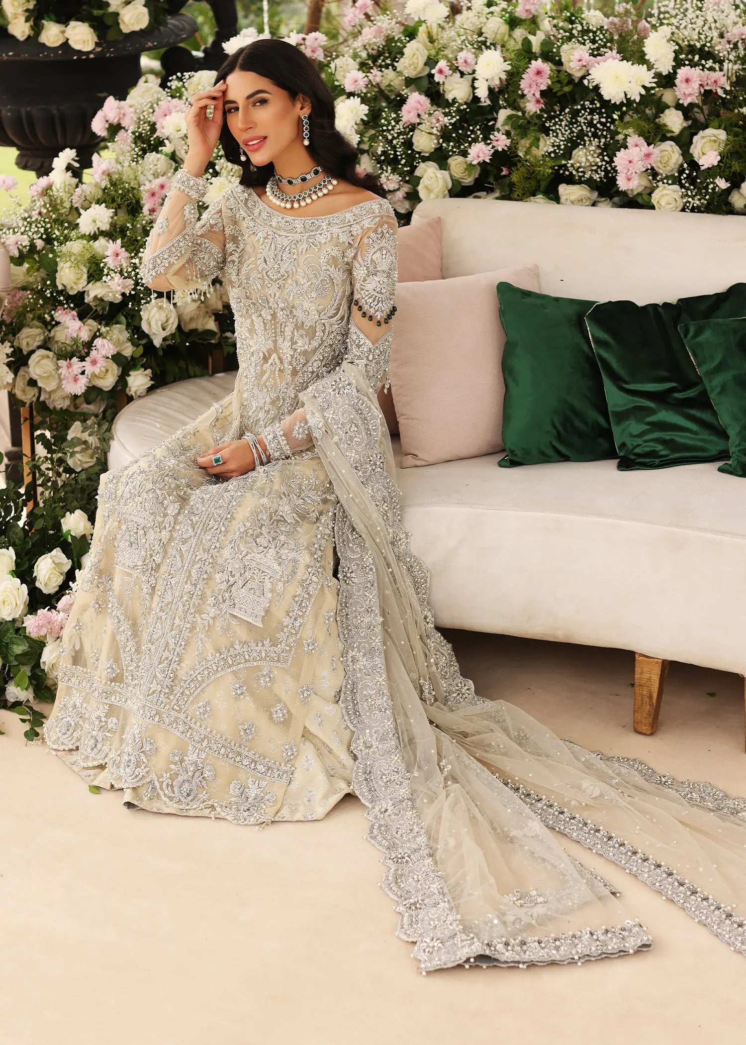 Pakistani White Embellished Net Pishwas Sharara (3-Piece) - Image 6