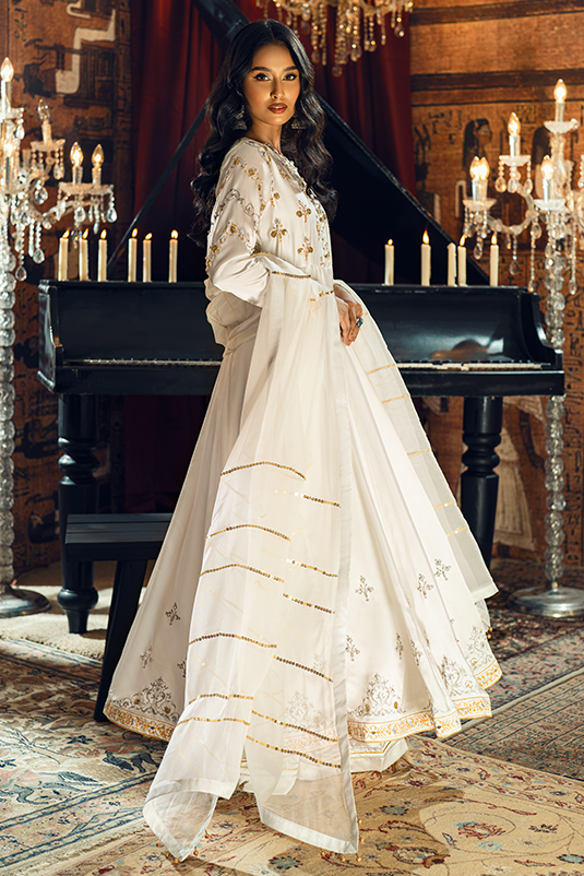 White Zardozi Shamoz Silk Pishwas (3-Piece) - Image 5