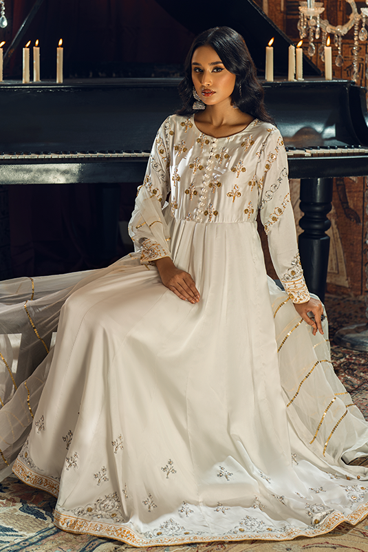 White Zardozi Shamoz Silk Pishwas (3-Piece) - Image 6