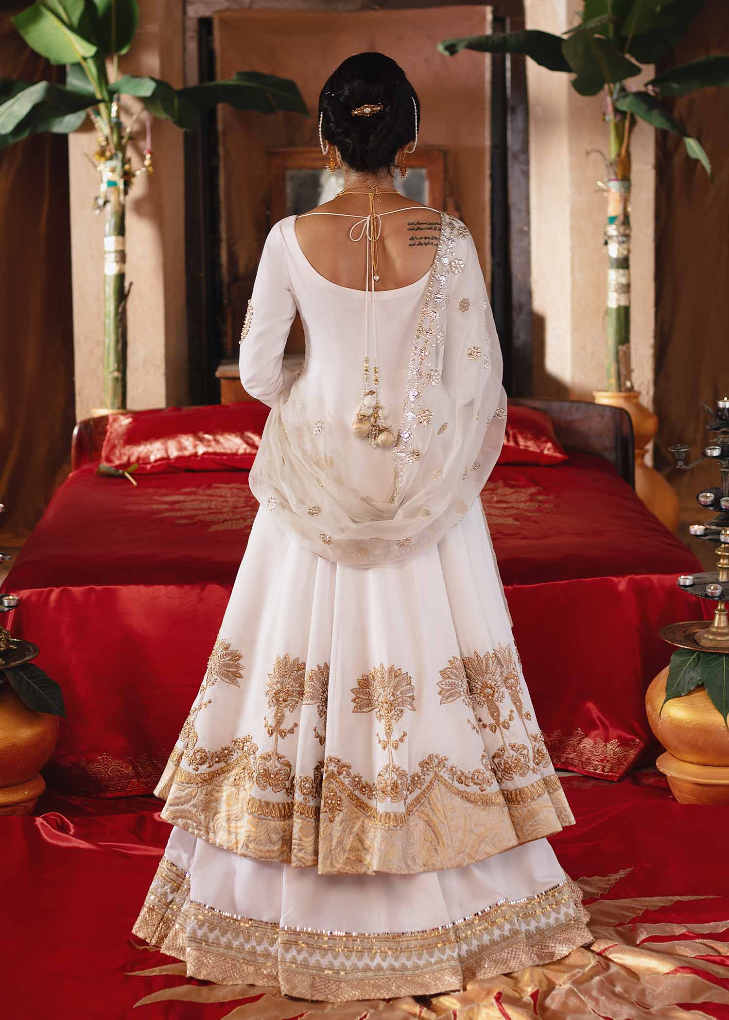 White Gota & Mirror Work Silk Pishwas (3-Piece) - Image 2