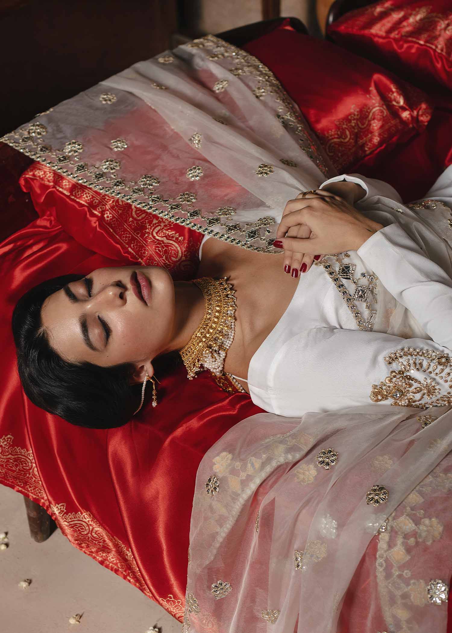 White Gota & Mirror Work Silk Pishwas (3-Piece) - Image 6