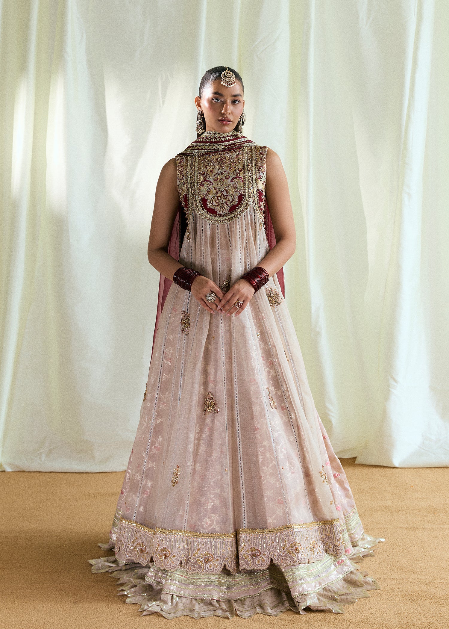 Snowfall White Embroidered Silk Mysore Pishwas (3-Piece) - Image 1