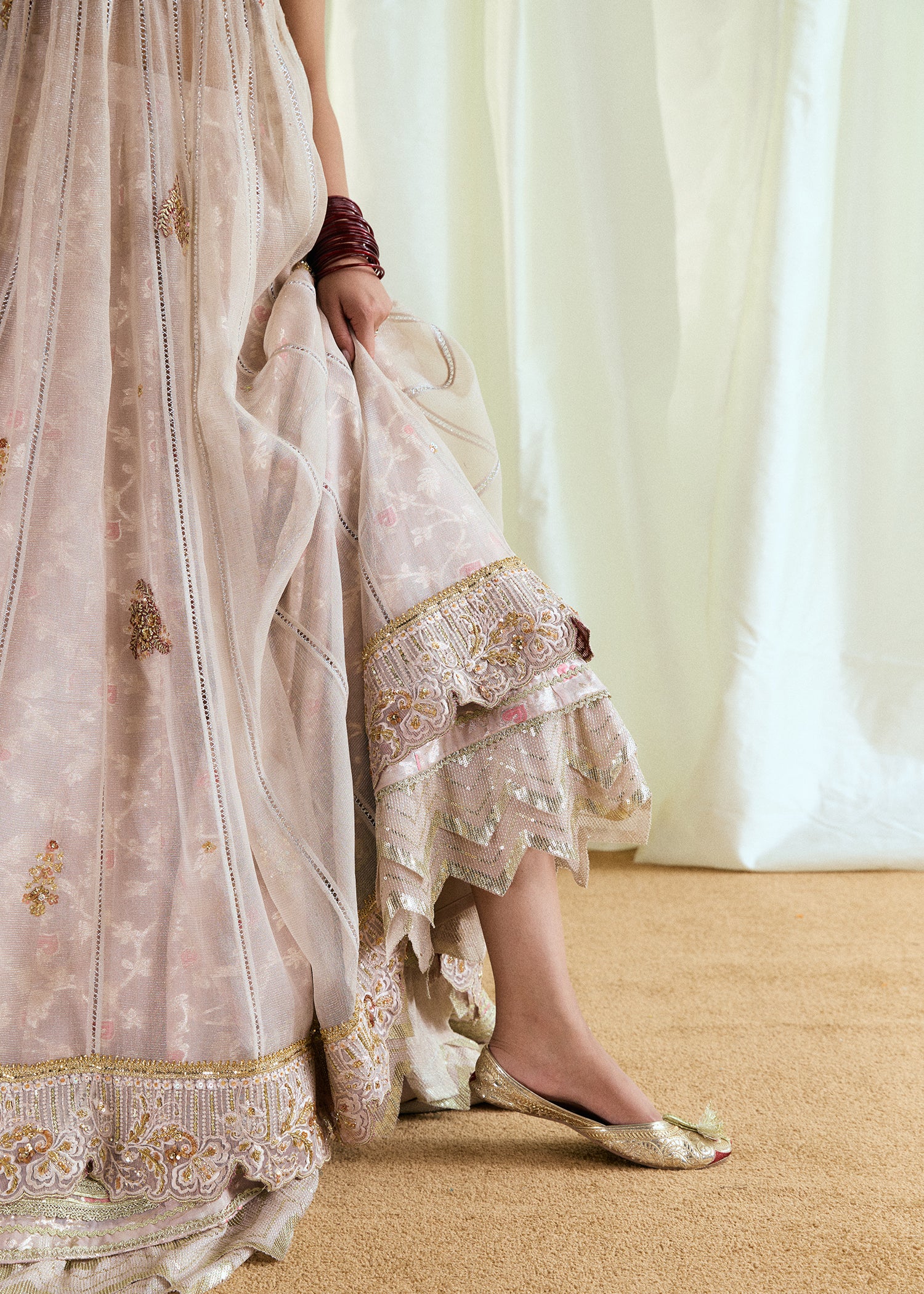 Snowfall White Embroidered Silk Mysore Pishwas (3-Piece) - Image 3