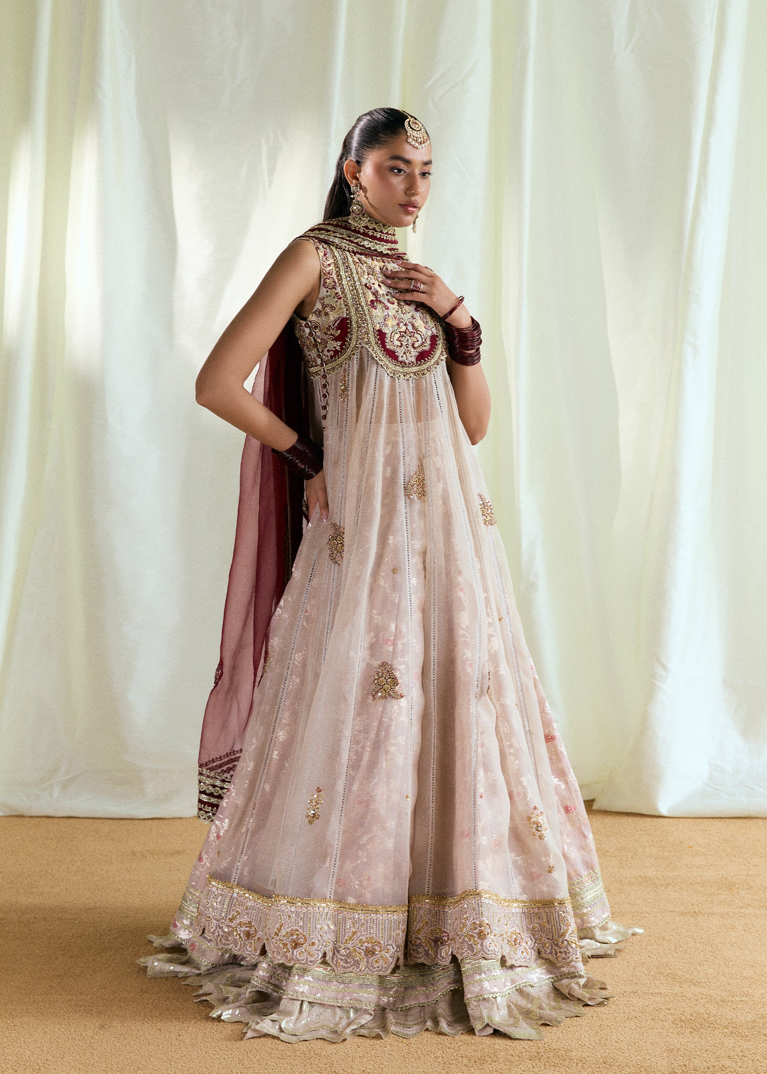 Snowfall White Embroidered Silk Mysore Pishwas (3-Piece) - Image 4