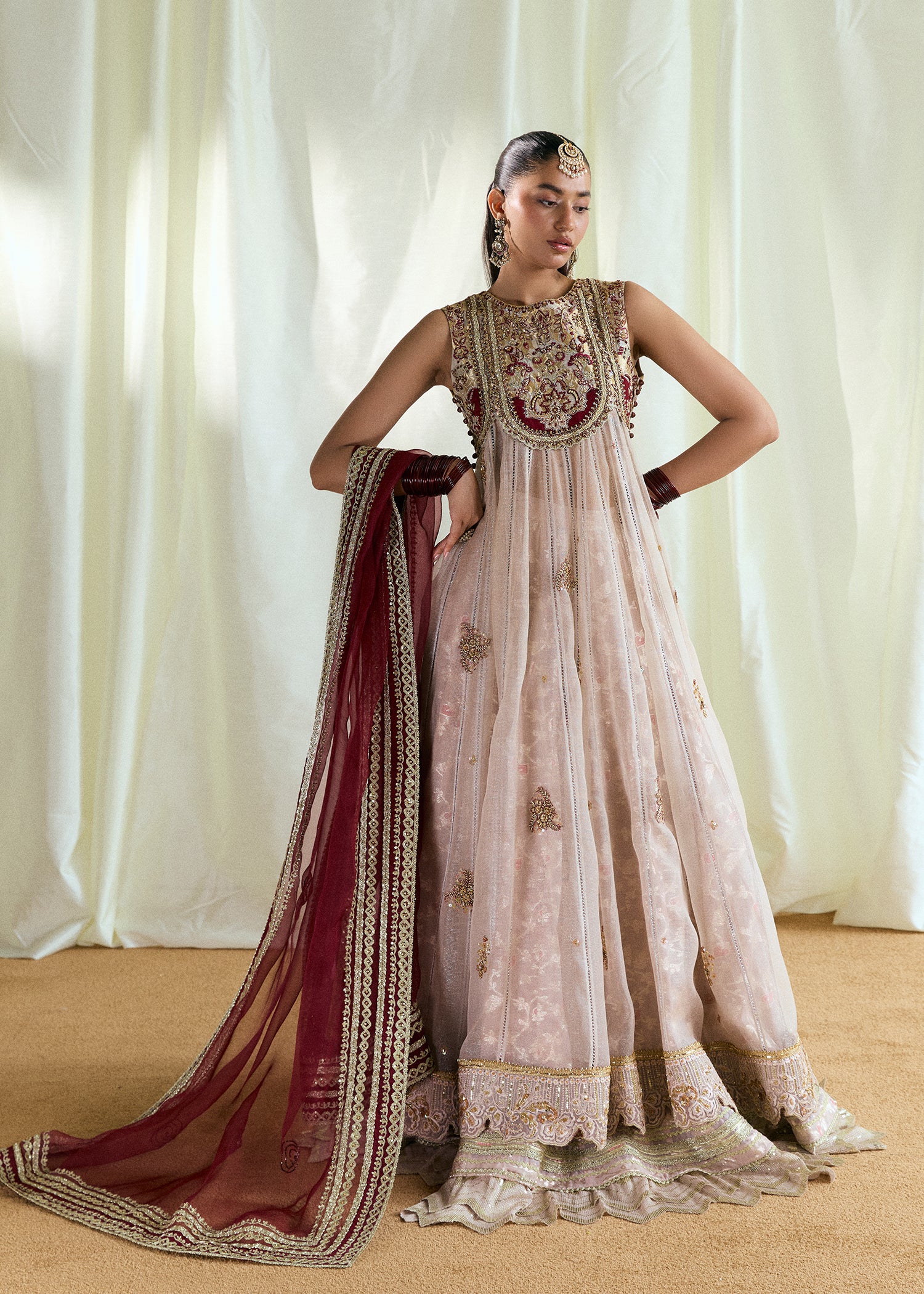 Snowfall White Embroidered Silk Mysore Pishwas (3-Piece) - Image 5