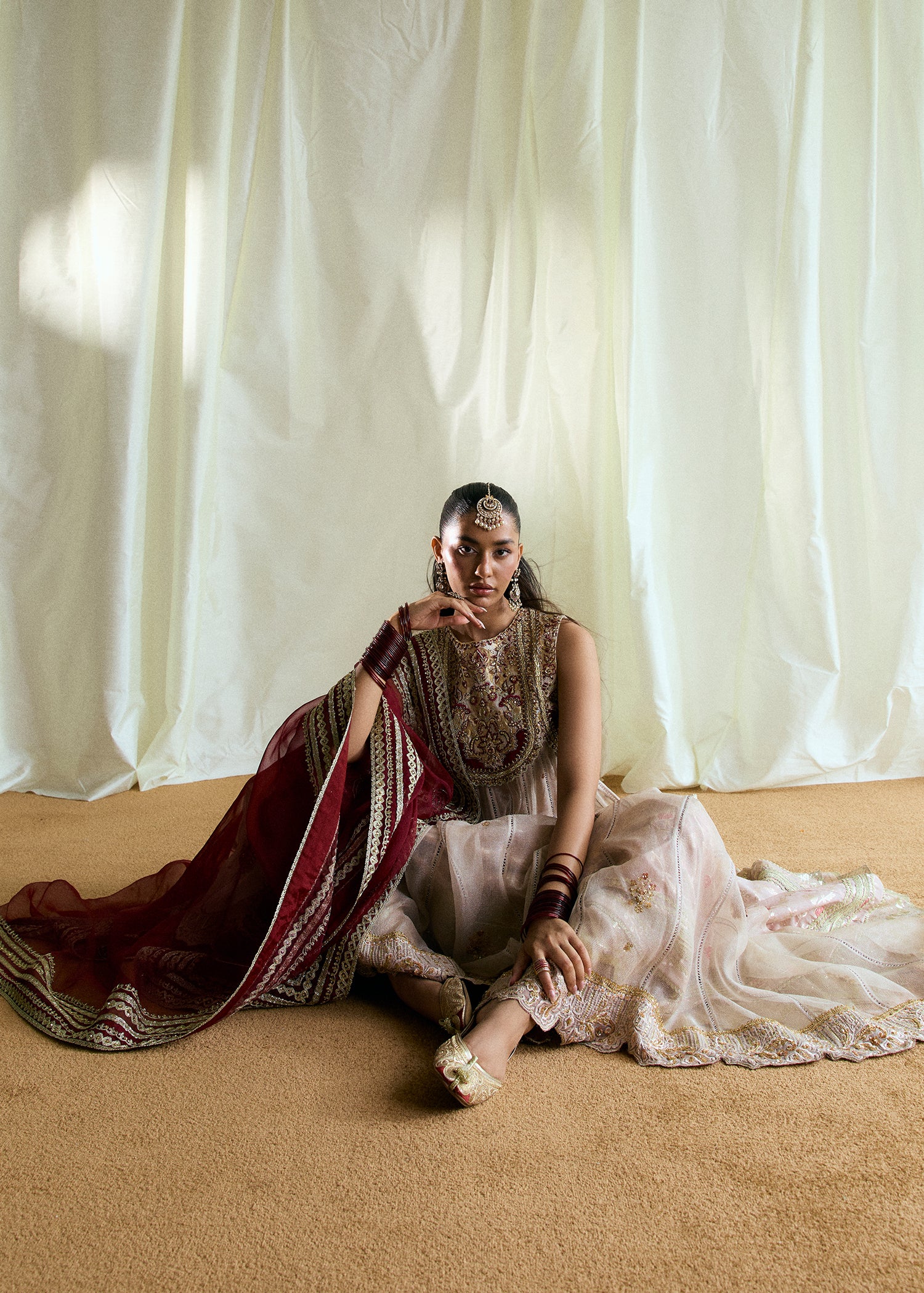 Snowfall White Embroidered Silk Mysore Pishwas (3-Piece) - Image 6