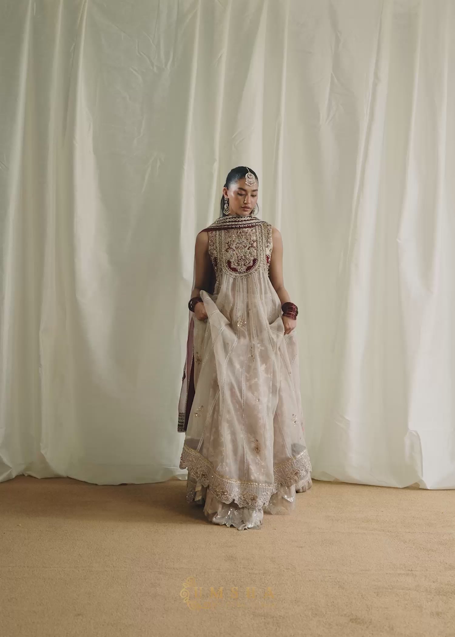 Snowfall White Embroidered Silk Mysore Pishwas (3-Piece) - Image 7