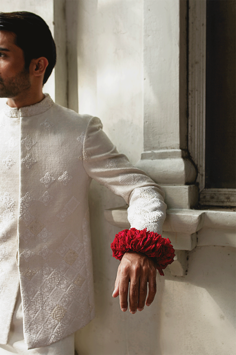 Pearl White Jacquard Prince Coat (3-Piece) - Image 3