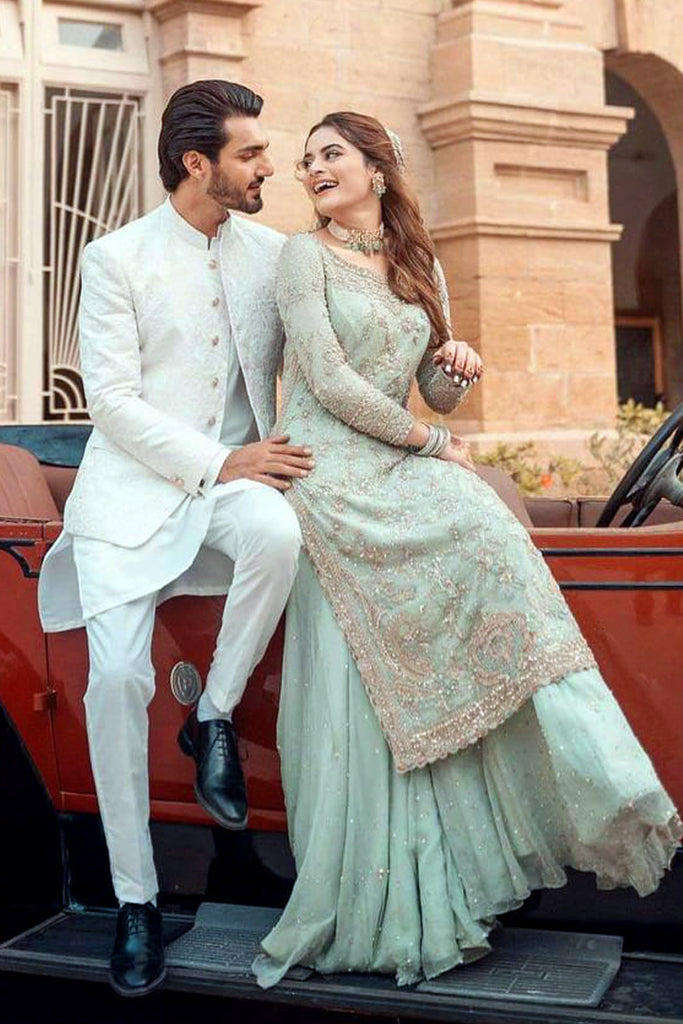 White Embossed Fabric Prince Coat (3-Piece) - Image 1