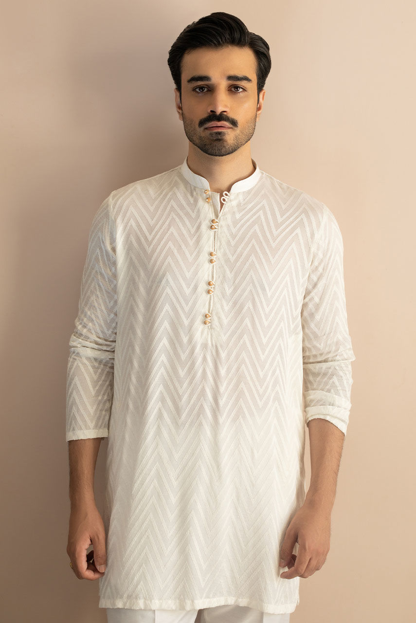 White Embroidered Raw Silk Prince Coat (3-Piece) - Image 5