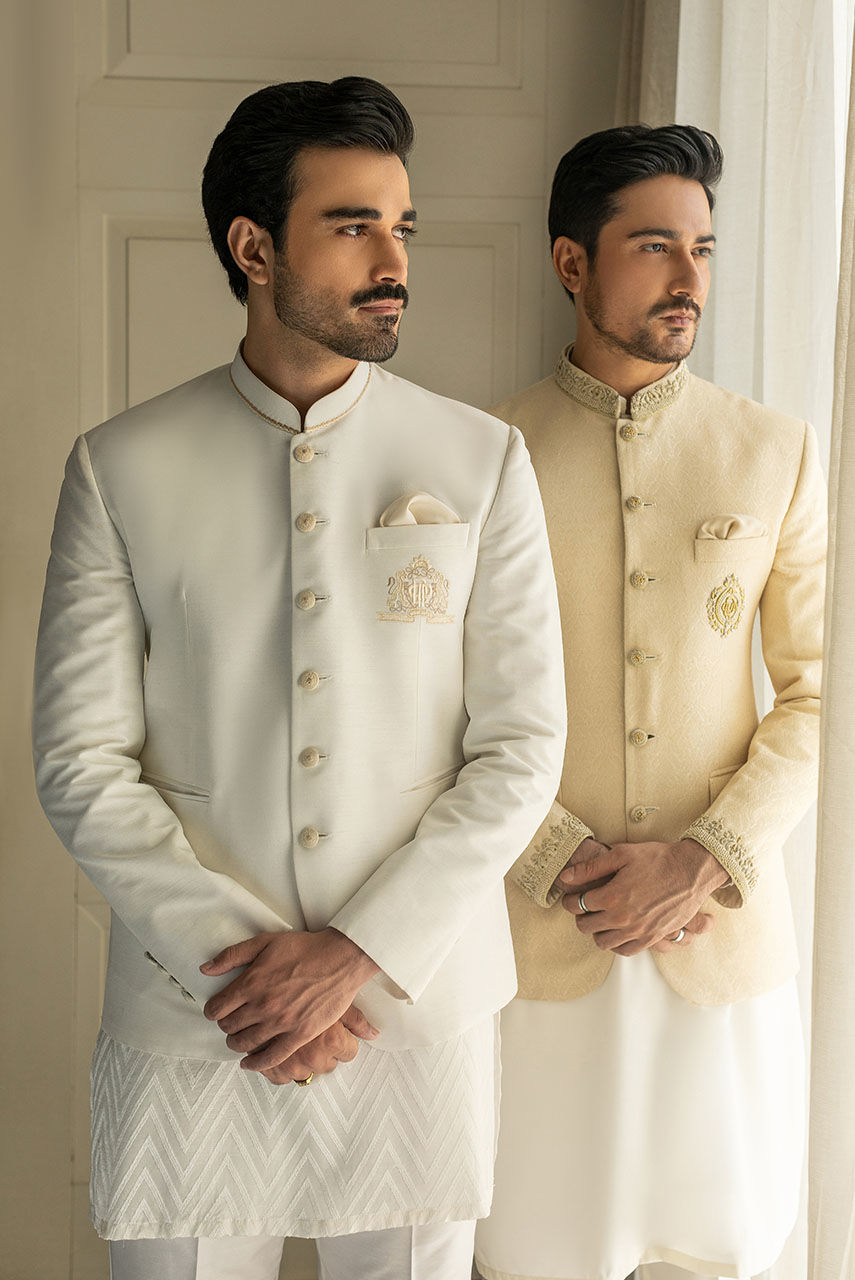 White Embroidered Raw Silk Prince Coat (3-Piece) - Image 7