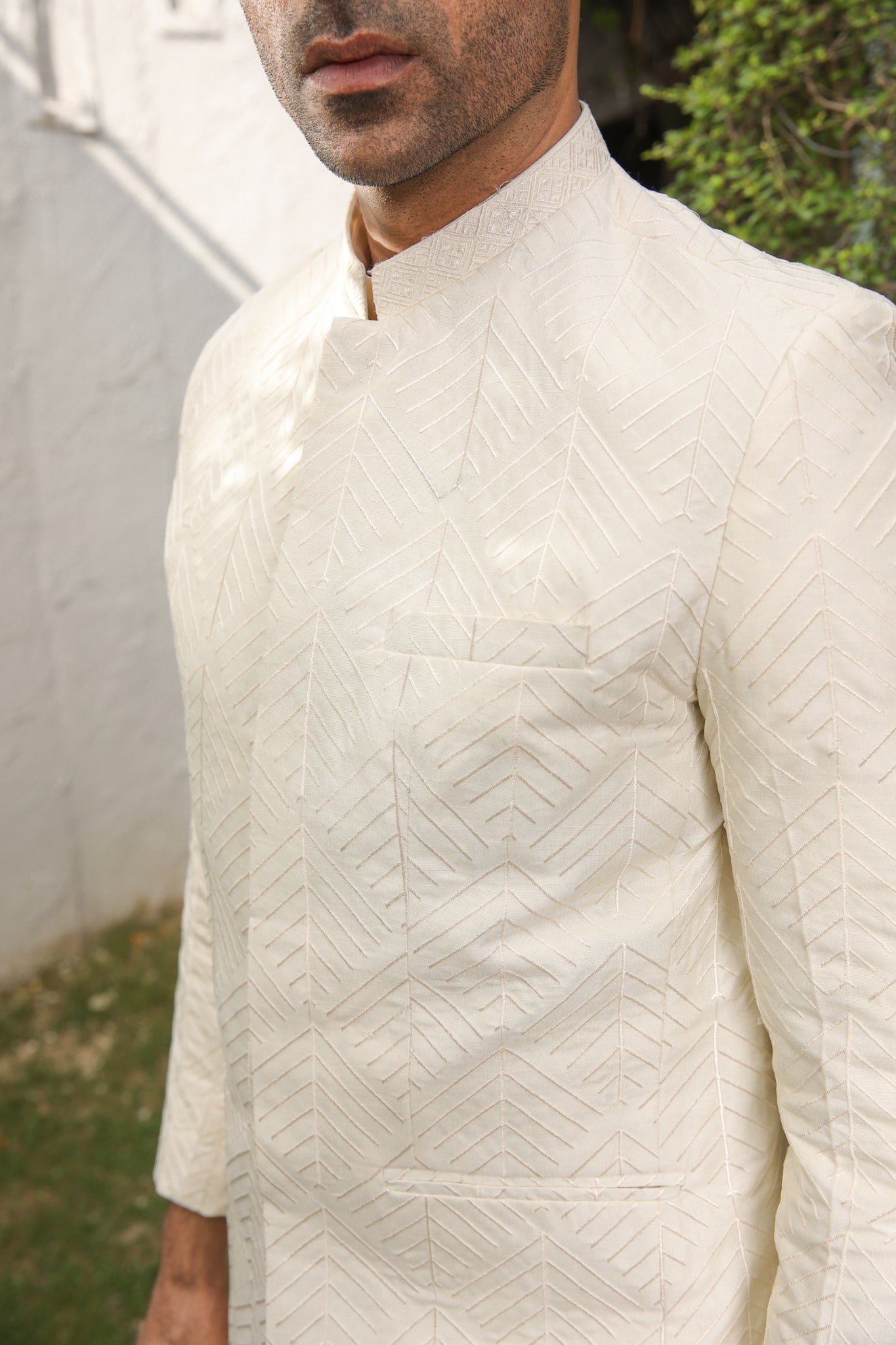 Bosky White Embroidered Raw Silk Prince Coat (3-Piece) - Image 4