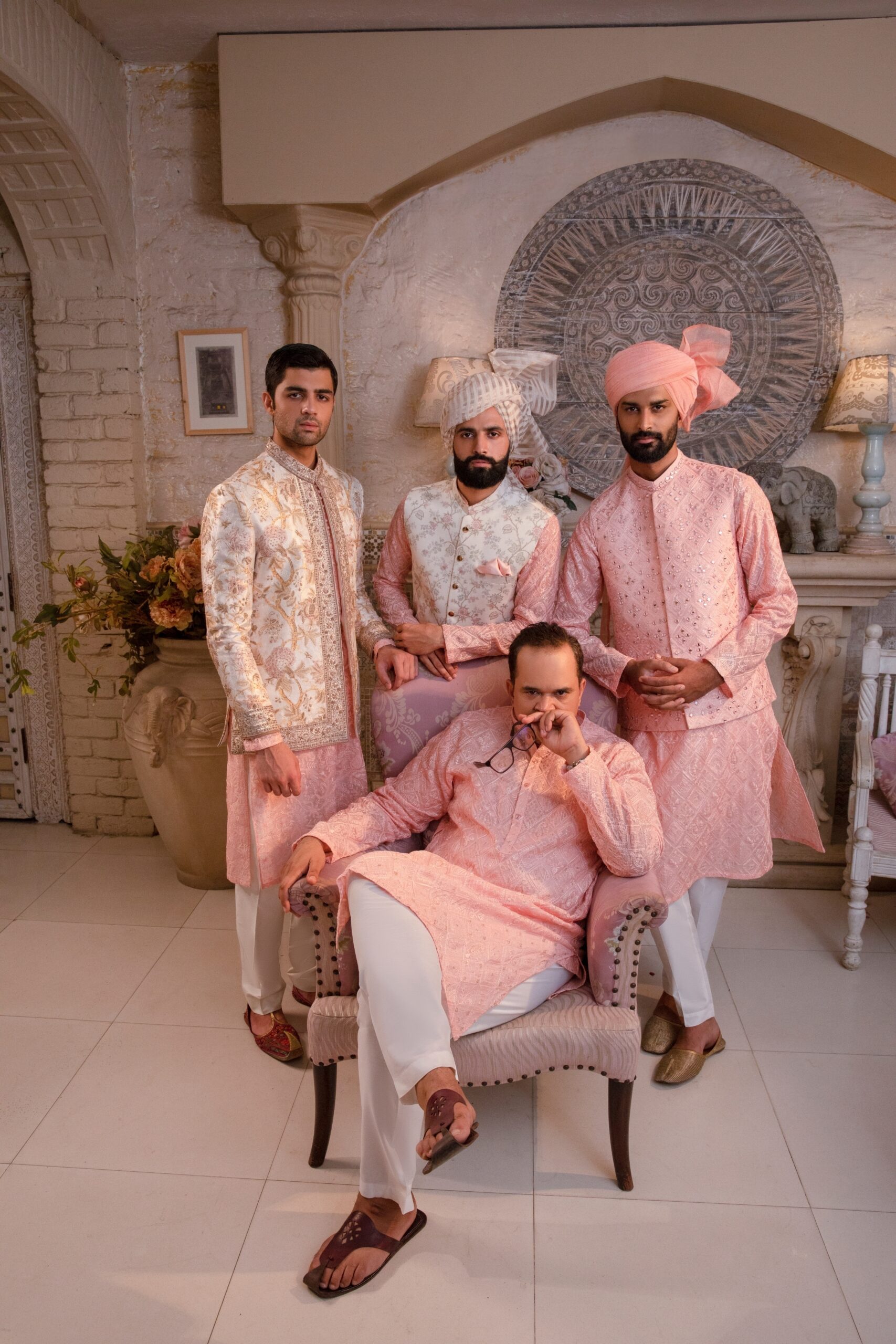 Pearl White Gold Embroidered Silk-Blend Prince Coat (3-Piece) - Image 11