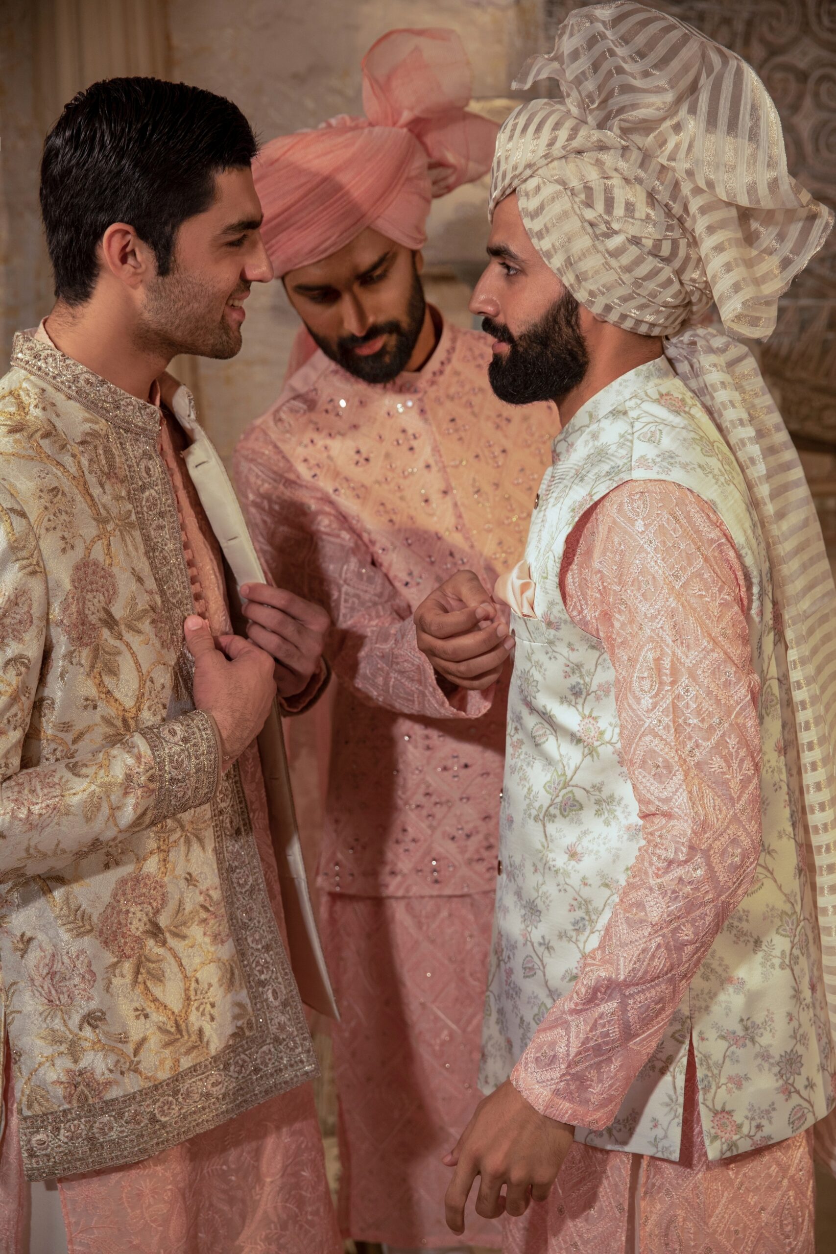 Pearl White Gold Embroidered Silk-Blend Prince Coat (3-Piece) - Image 7