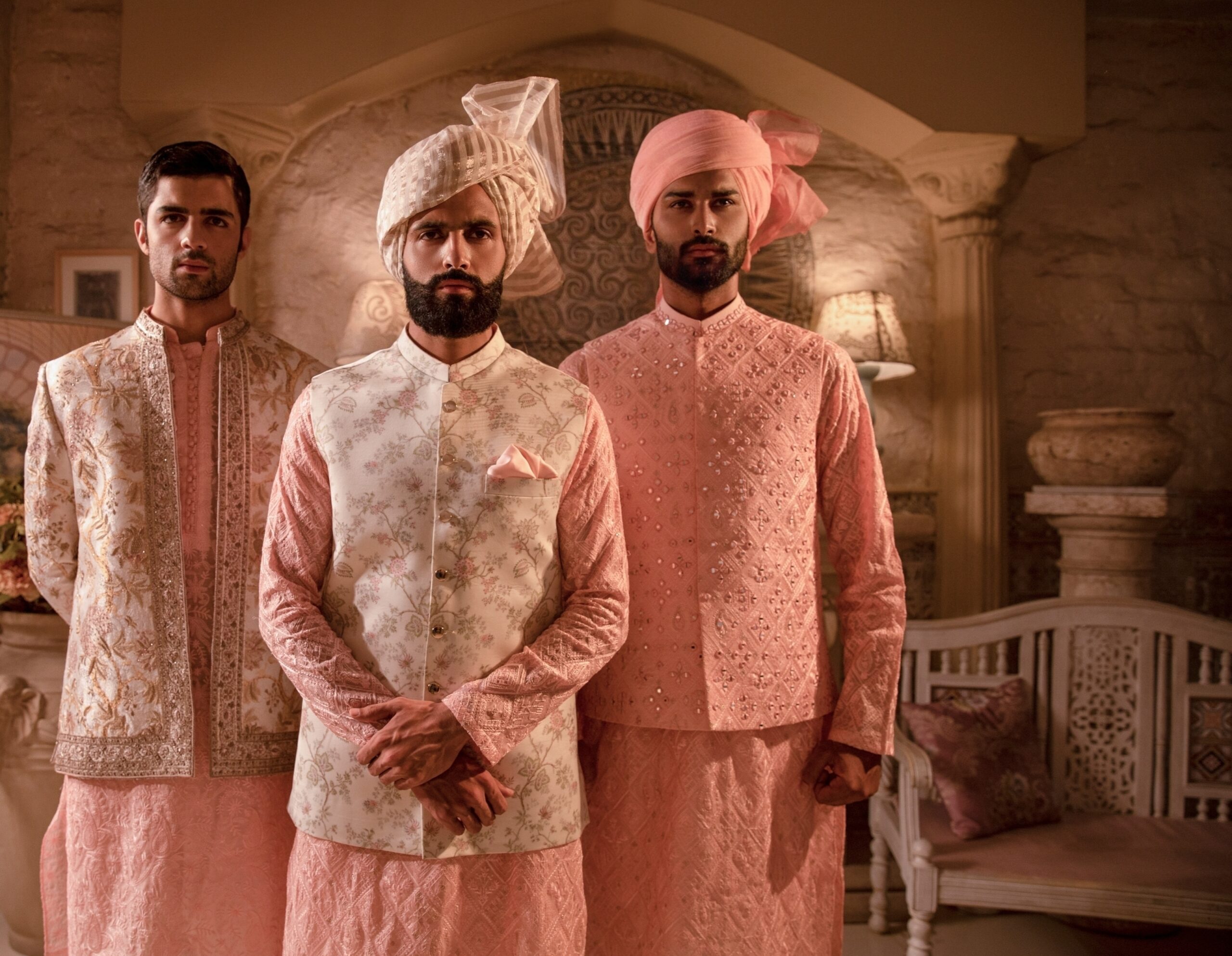 Pearl White Gold Embroidered Silk-Blend Prince Coat (3-Piece) - Image 8