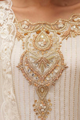 Pakistani White & Gold Embroidered Chiffon Salwar Kameez (3-Piece) - Image 8