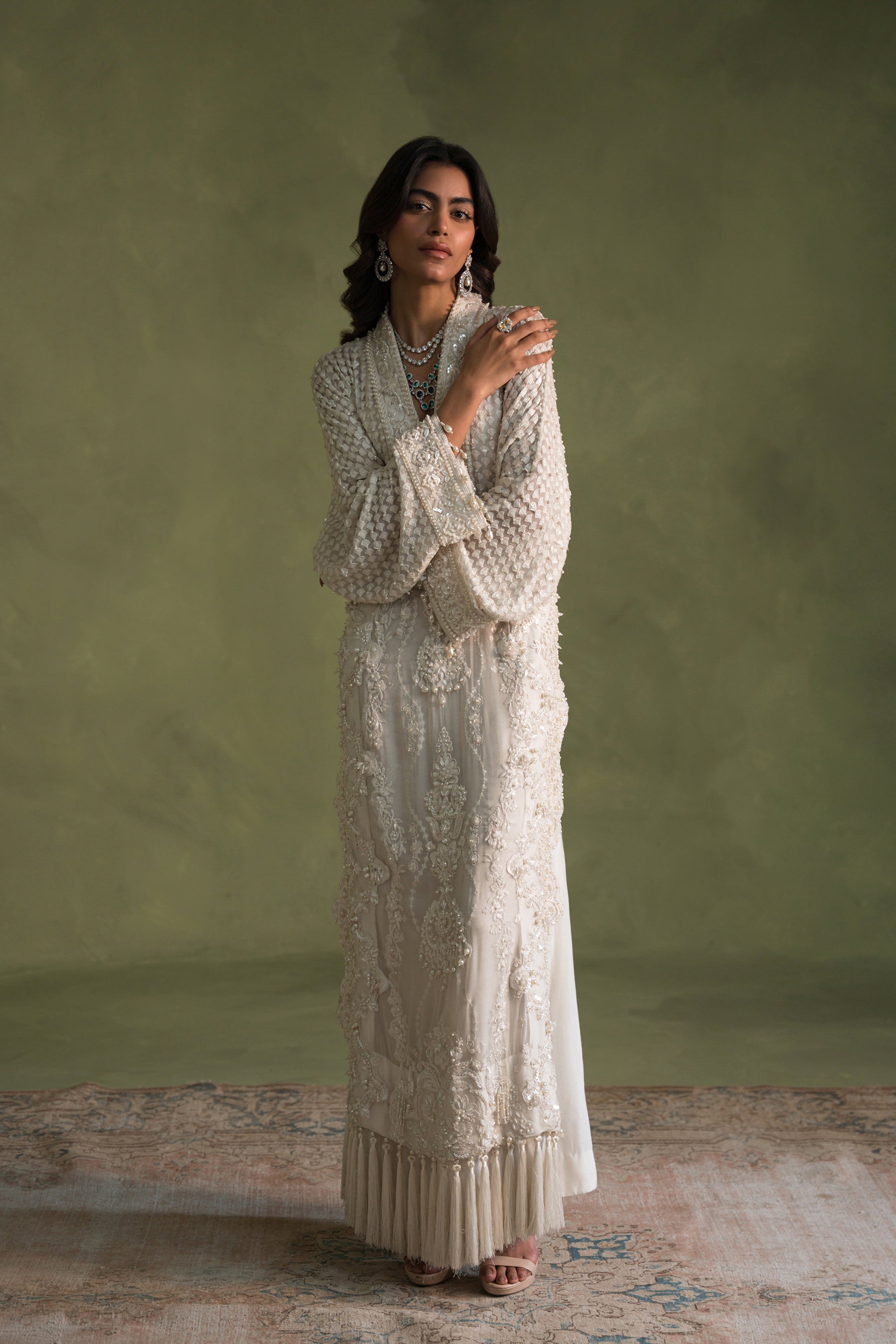 Pakistani Pearl White Embroidered Chiffon Blend Salwar Kameez (3-Piece) - Image 6