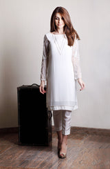 Pakistani White Pearl & Crystal Chiffon Salwar Kameez (2-Piece) - Image 2