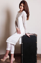 Pakistani White Pearl & Crystal Chiffon Salwar Kameez (2-Piece) - Image 4