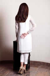 Pakistani White Pearl & Crystal Chiffon Salwar Kameez (2-Piece) - Image 5