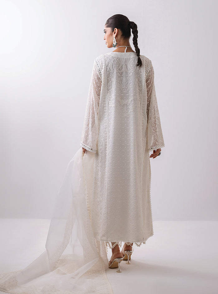 Pakistani White Sheesha Embroidered Chiffon Salwar Kameez (3-Piece) - Image 2