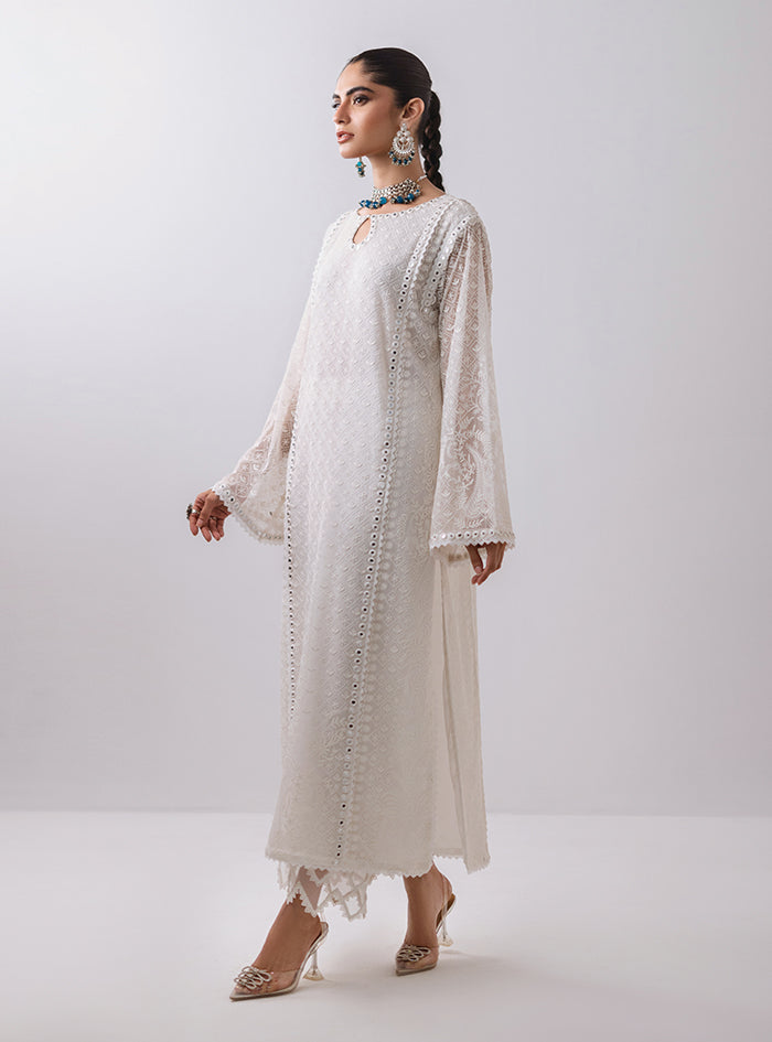 Pakistani White Sheesha Embroidered Chiffon Salwar Kameez (3-Piece) - Image 3