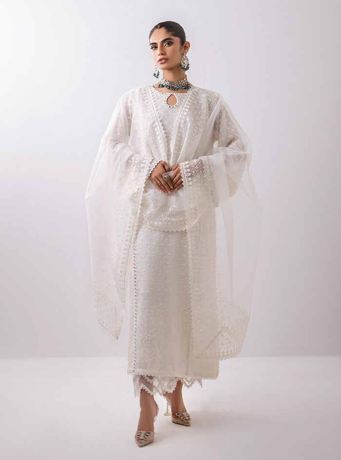Pakistani White Sheesha Embroidered Chiffon Salwar Kameez (3-Piece) - Image 6