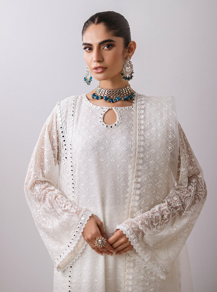 Pakistani White Sheesha Embroidered Chiffon Salwar Kameez (3-Piece) - Image 9
