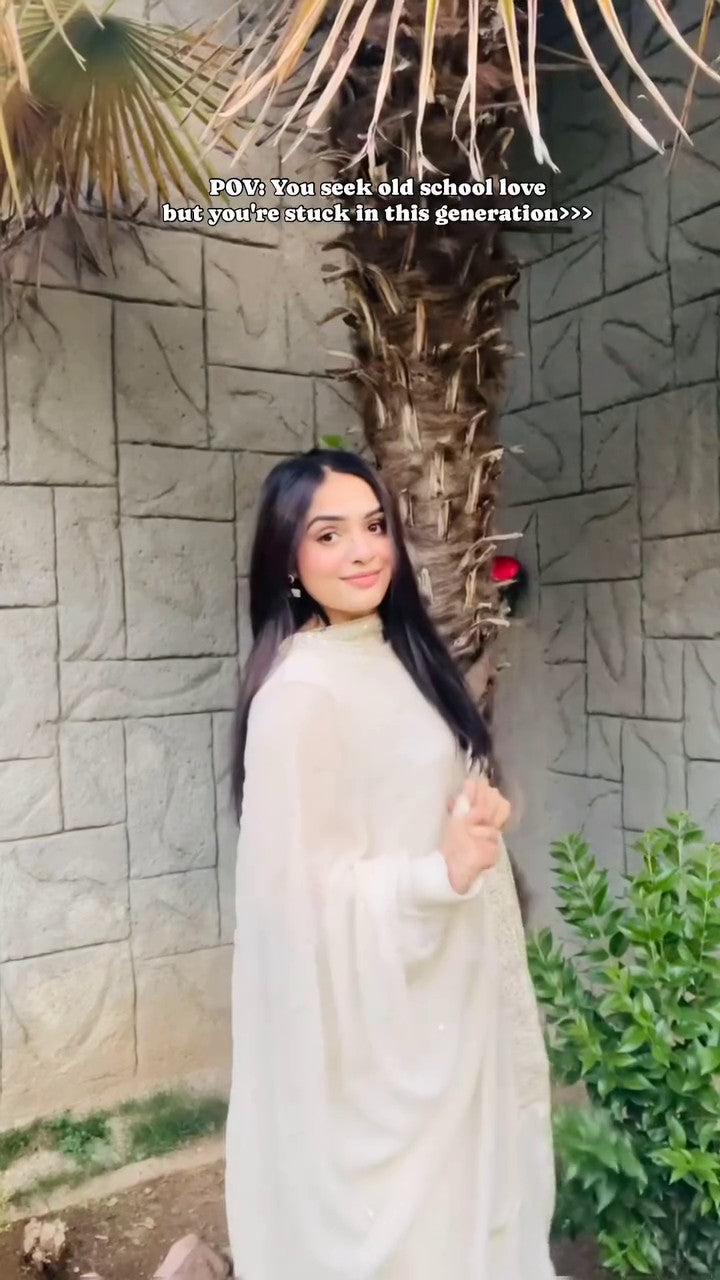 White Embroidered Chiffon Kurta Set (3-Piece) - Image 6