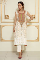 Pakistani White Dabka & Mukesh Chikan Kari Salwar Kameez (3-Piece) - Image 3