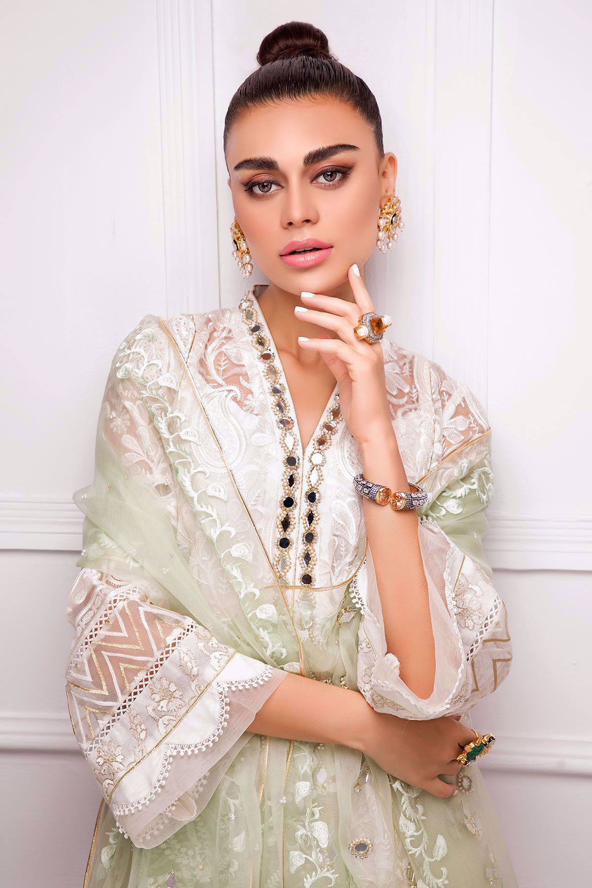 White Chikankari Embroidered Raw Silk Salwar Kameez (3-Piece) - Image 5