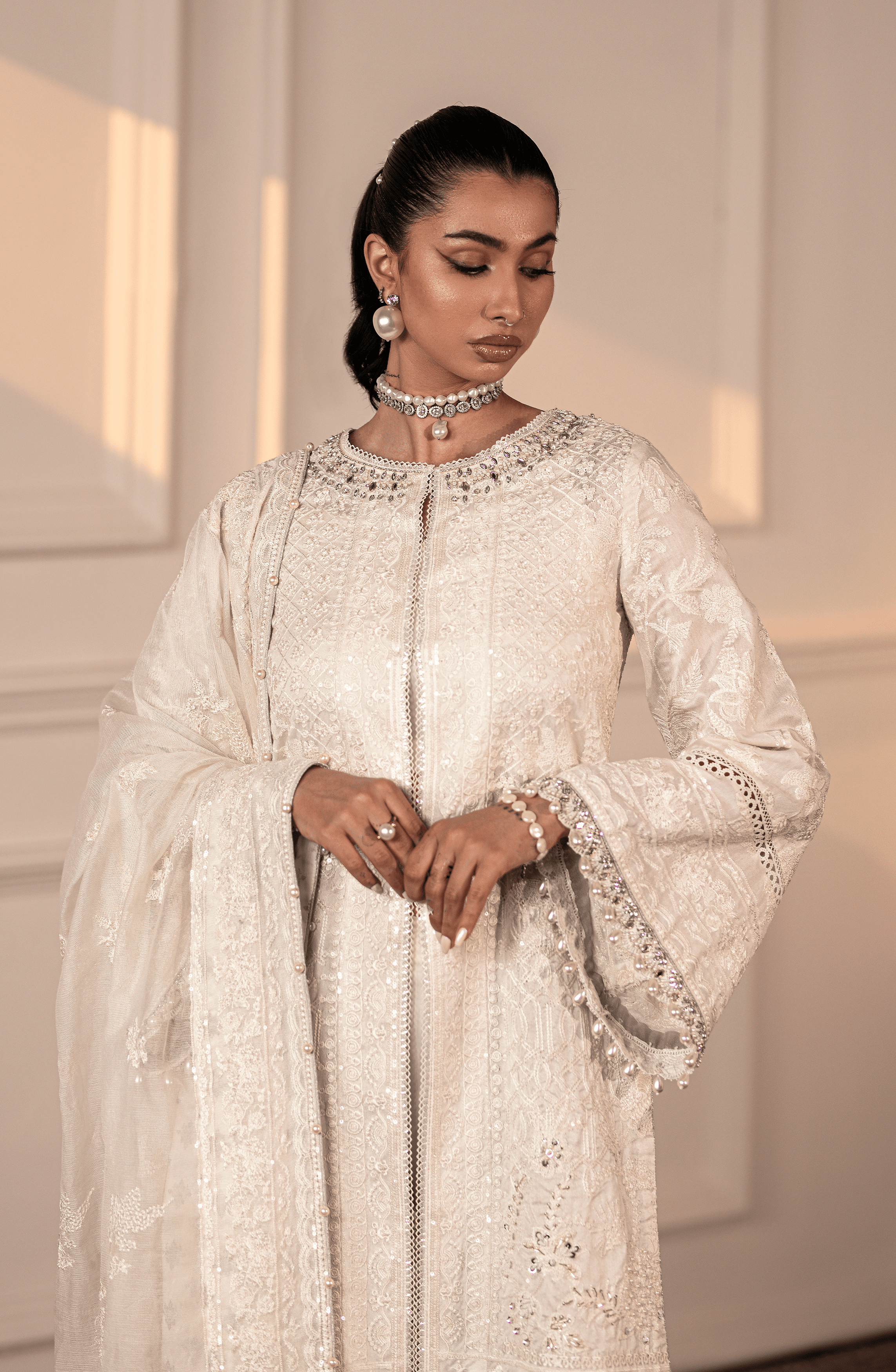 White Silver Adda Work Cotton Net Jacket (3-Piece) - Image 2