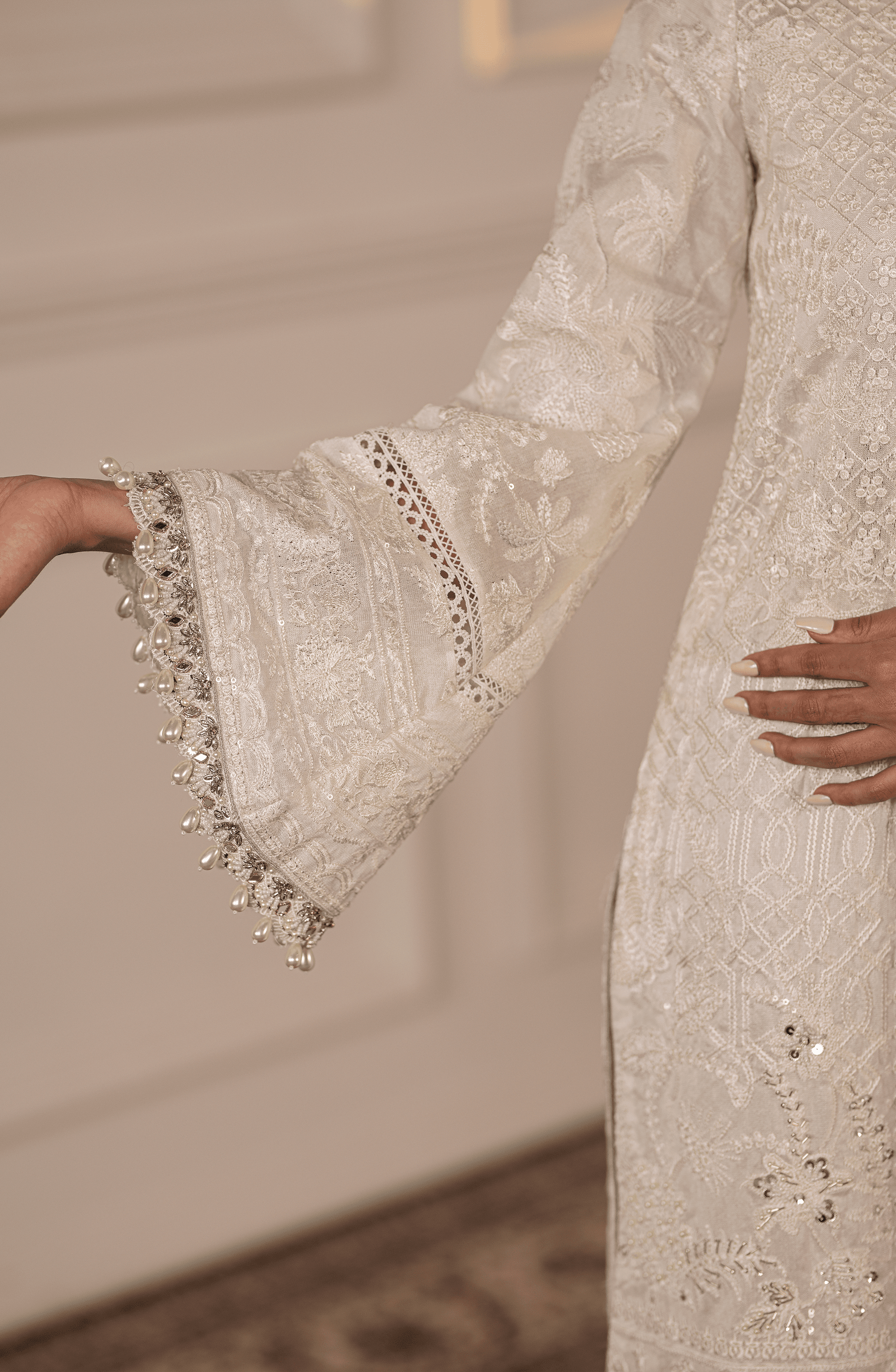 White Silver Adda Work Cotton Net Jacket (3-Piece) - Image 4