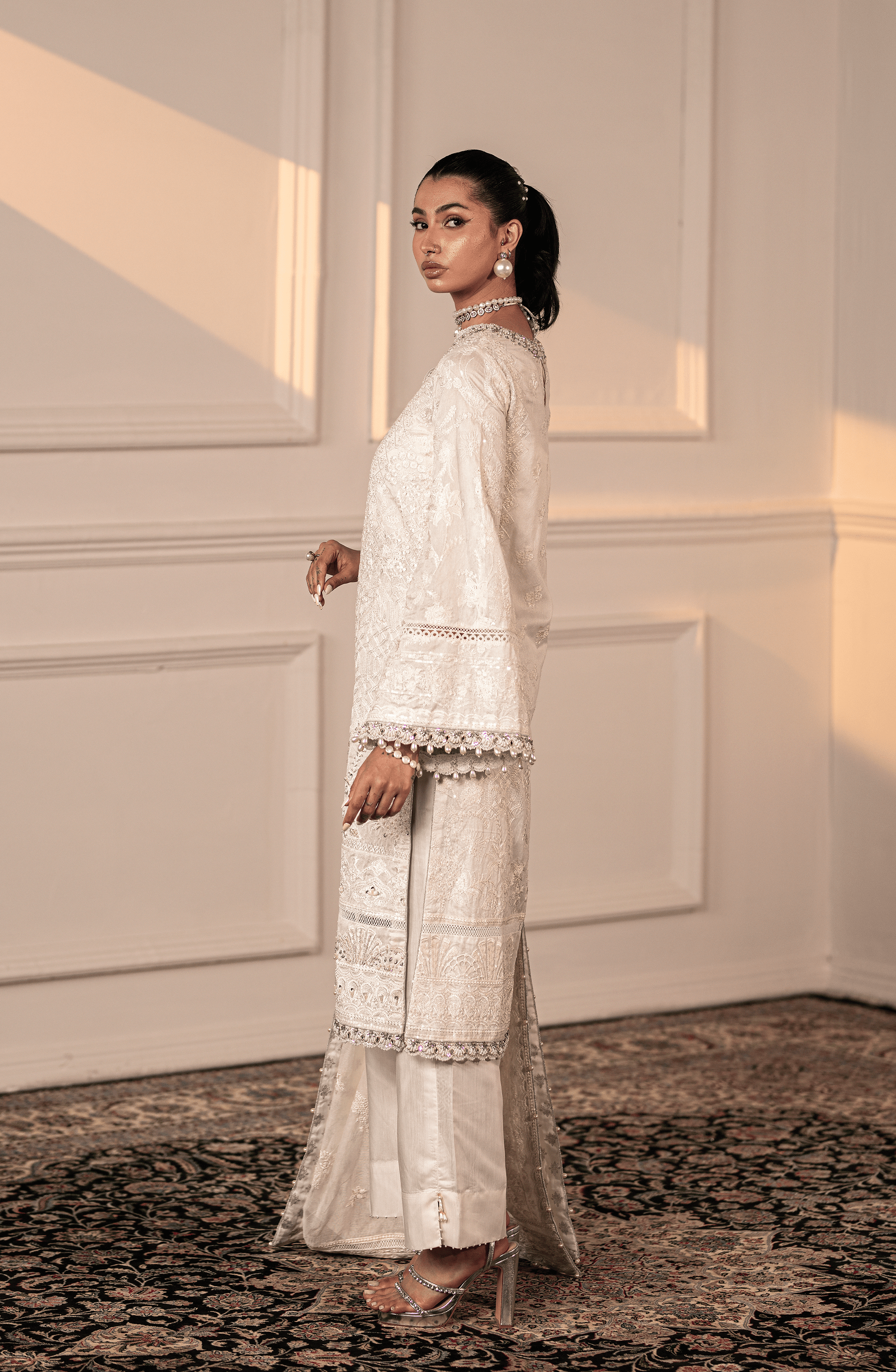 White Silver Adda Work Cotton Net Jacket (3-Piece) - Image 5