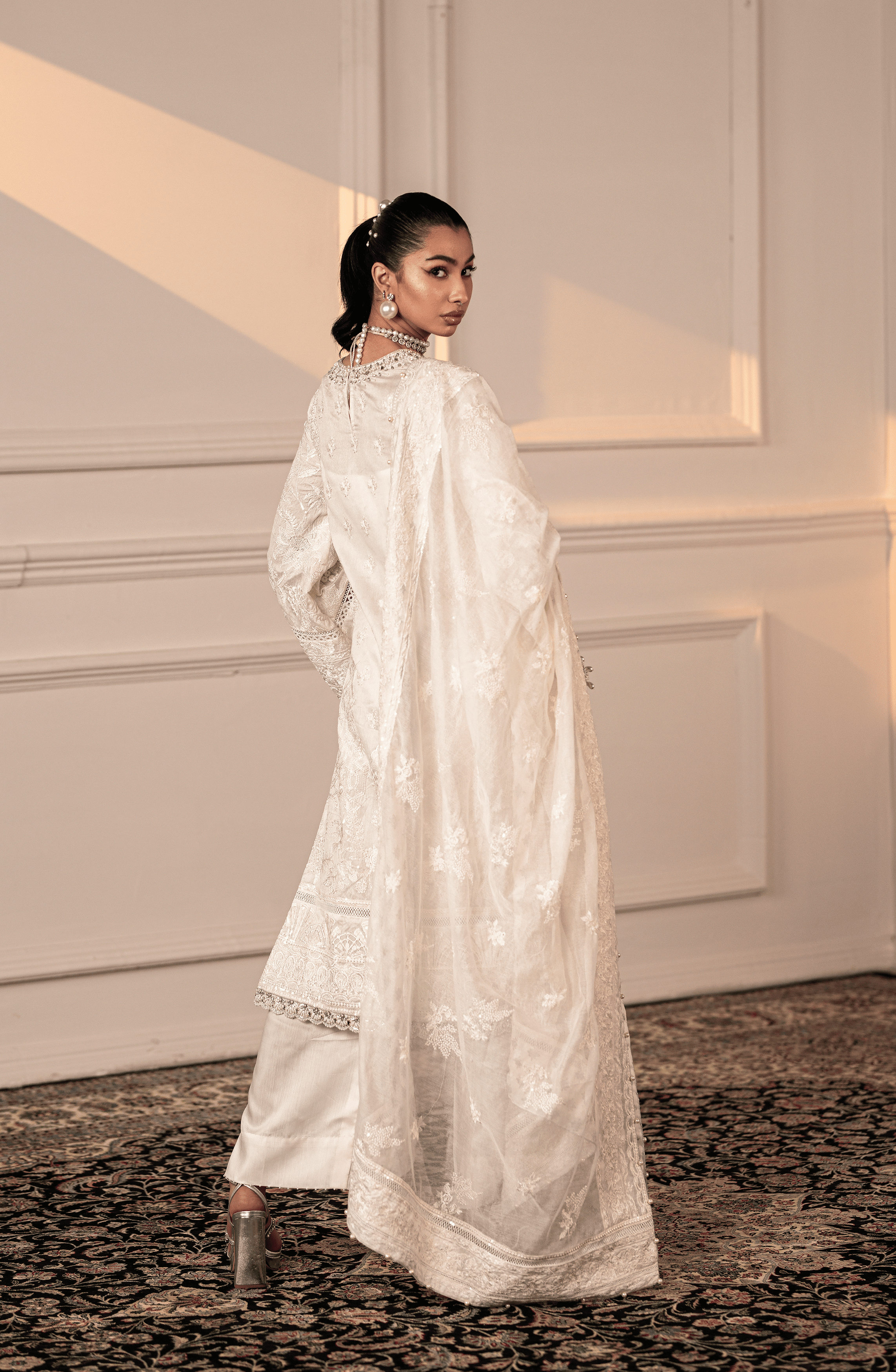 White Silver Adda Work Cotton Net Jacket (3-Piece) - Image 6