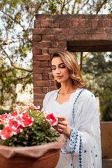 Pakistani White Embroidered Cotton Net Salwar Kameez (3-Piece) - Image 4