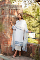 Pakistani White Embroidered Cotton Net Salwar Kameez (3-Piece) - Image 5