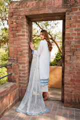 Pakistani White Embroidered Cotton Net Salwar Kameez (3-Piece) - Image 6