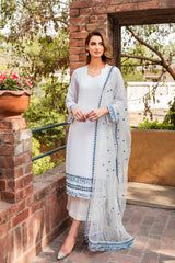 Pakistani White Embroidered Cotton Net Salwar Kameez (3-Piece) - Image 7