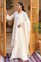 White Embroidered Cotton Net Salwar Kameez (3-Piece) - Image 4